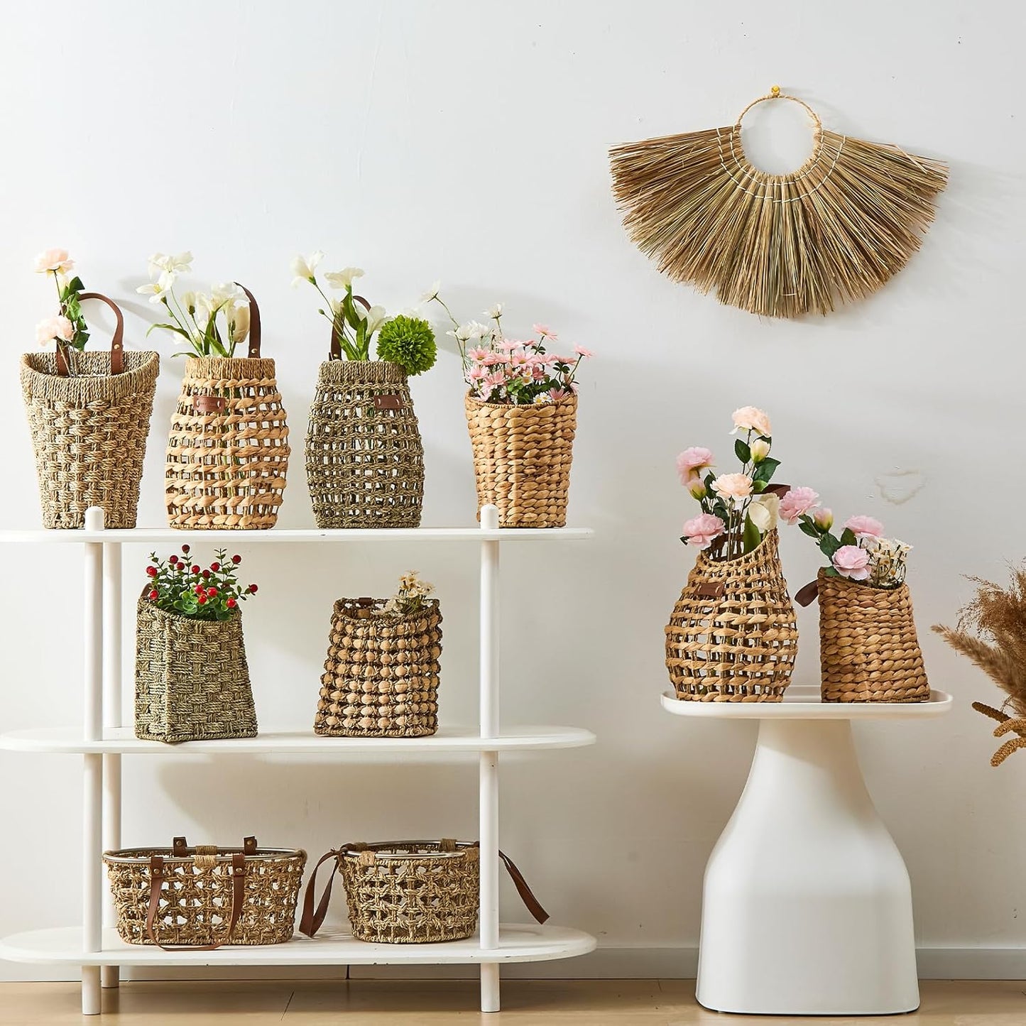 Woven Front Door Basket Water Hyacinth Wall Hanging Basket Decorative