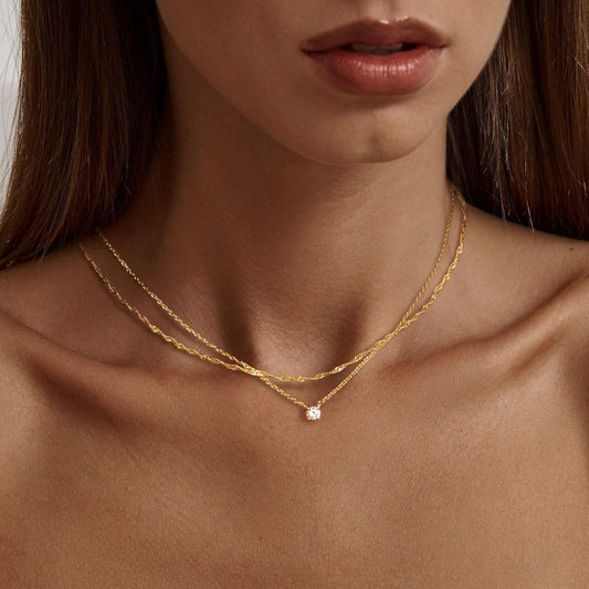 Tewiky Dainty 14k Gold Plated/Silver Cubic Zirconia Necklaces for Wome