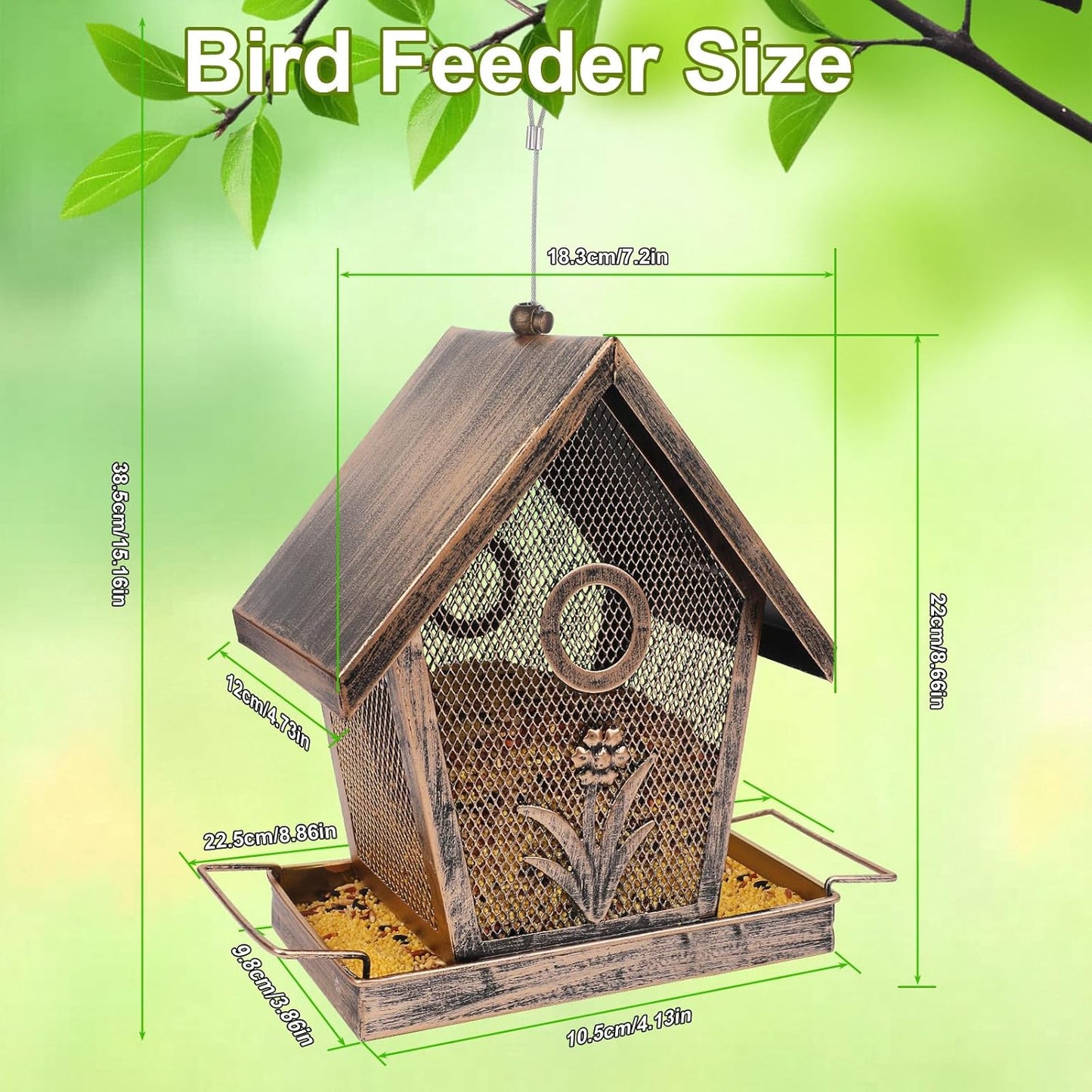 Bird Feeder, Metal Bird Feeders for Outdoors Hanging, Small Wild Birdfeeder for Outside Garden Yard Backyard, 2.5LB Capacity