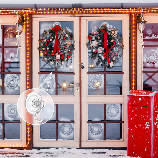 VIS'V Wreath Hanger, Large Suction Cup Wreath Hooks, Heavy Duty, 22 LB Capacity, Removable and Reusable, Clear, 2 Pcs