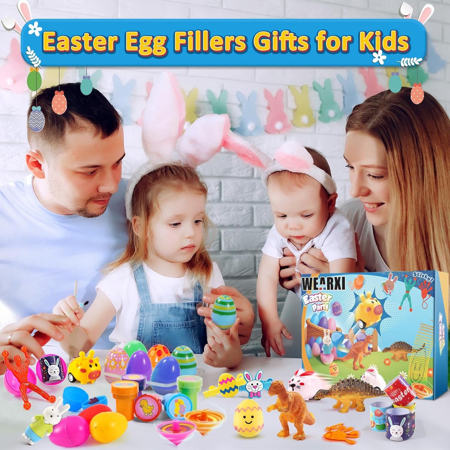 WEARXI 100PCS Prefilled Easter Eggs with Toys, Easter Basket Stuffers, Easter Eggs Filled, Easter Basket Stuffers for Toddler Teens Boy Girl, Plastic Easters Egg, Party Favors Easters Gifts for Kids