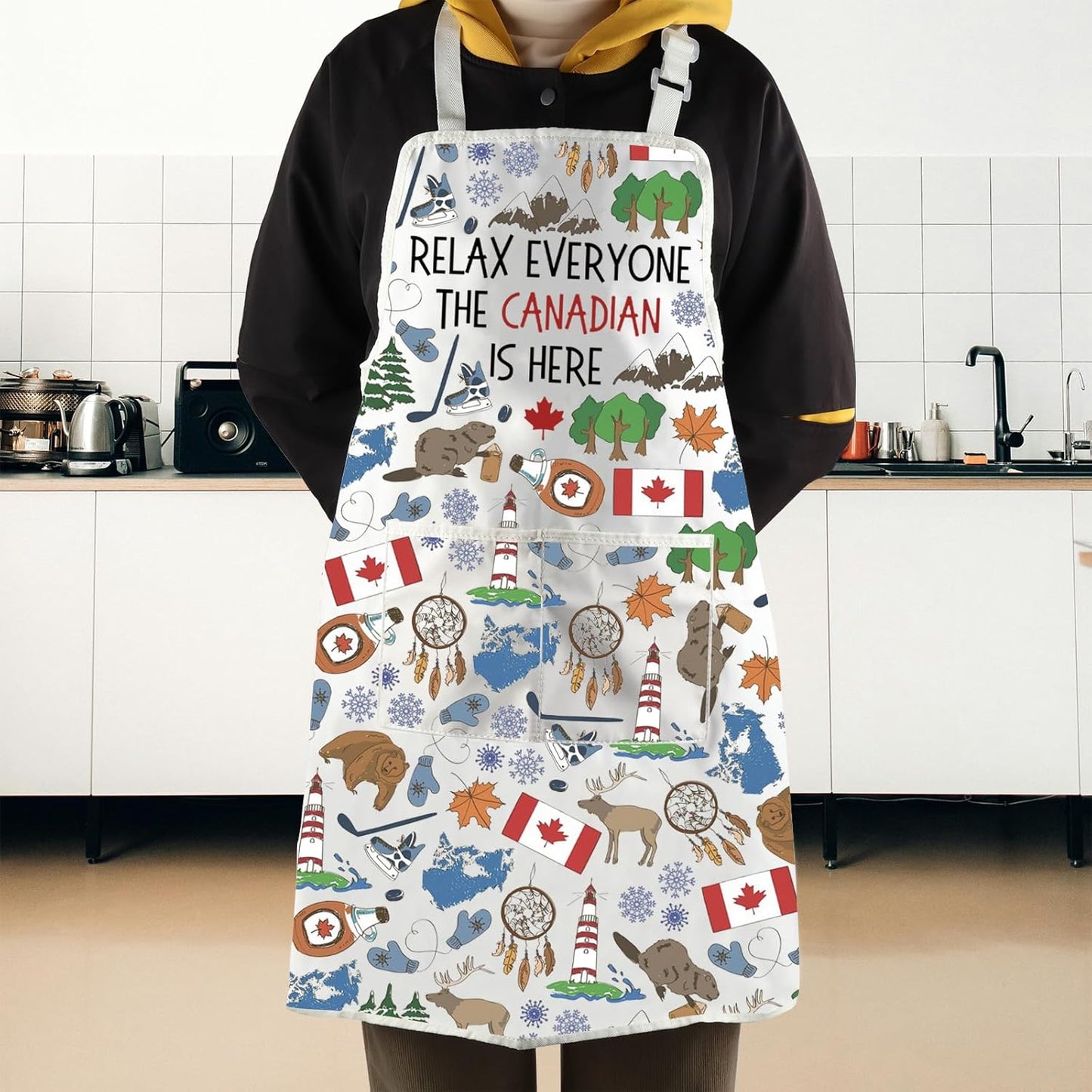 WCGXKO Relax Everyone the Canadian Is Here Kitchen Apron Funny Canadian Canada Gift Canada Day Gift