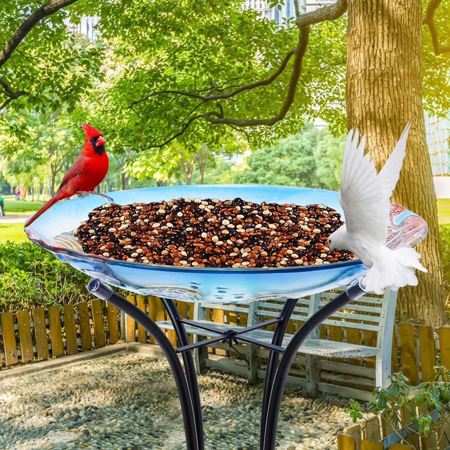 MUMTOP Bird Baths for Outdoors, Sea Turtle Glass Large Bird Bath Bowl