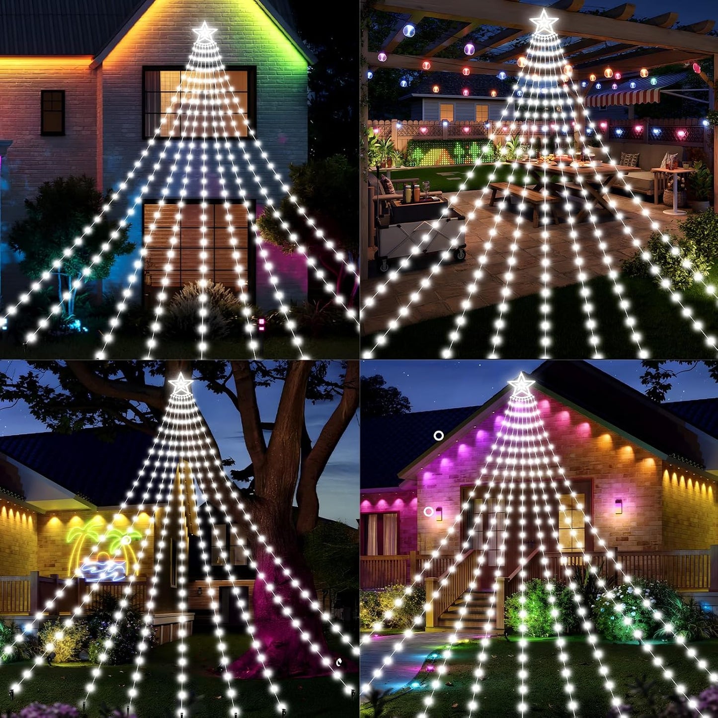 Solar Christmas Decorations Tree Lights Outdoor, 18.37ft 532LED Waterfall String Lights with 8 Modes Timer Remote Xmas Lights USB Powered for Garden Yard Patio Home Holiday Party Decor, Pure White