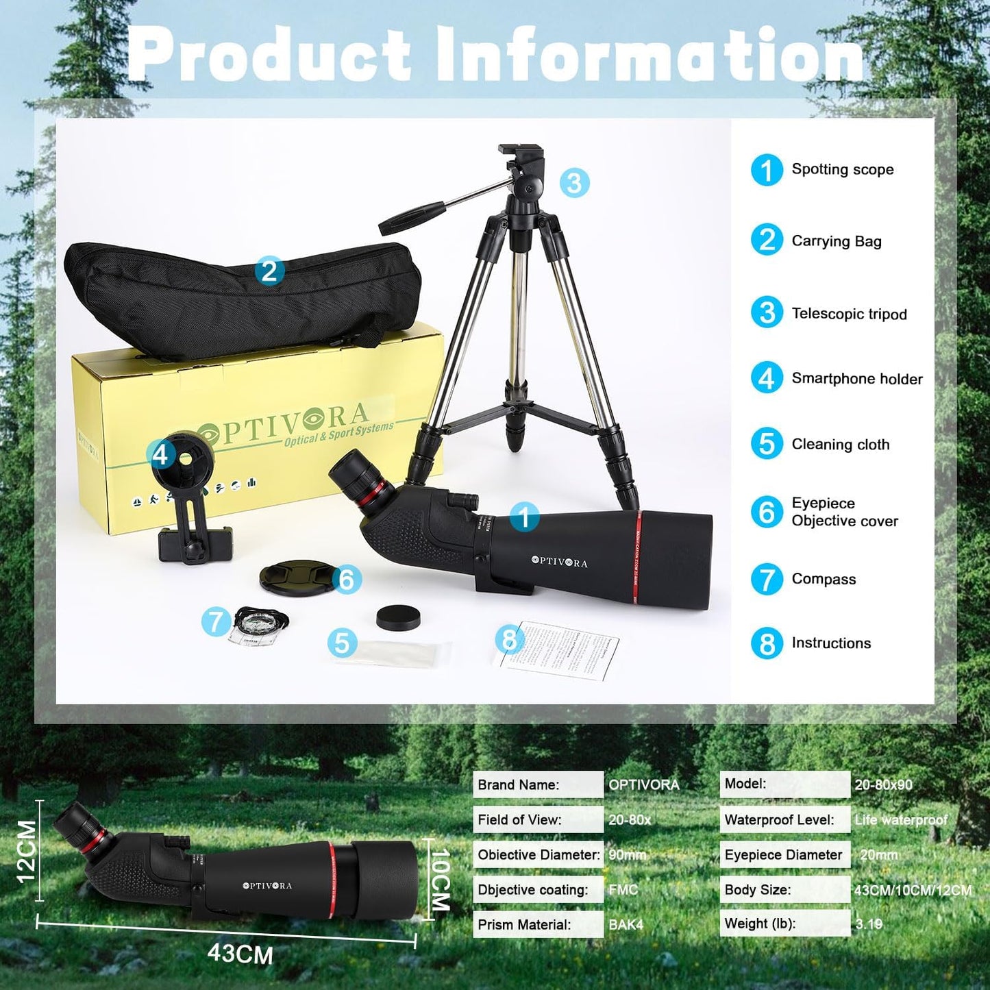 Spotting Scopes,20-80x90mm Birding Scope Equipped with Tripod and Phone Holder,and Can Also Be Used as a Spotting Scopes for Target Shooting,Hunting and Other Multi-Purpose Spotter Scope