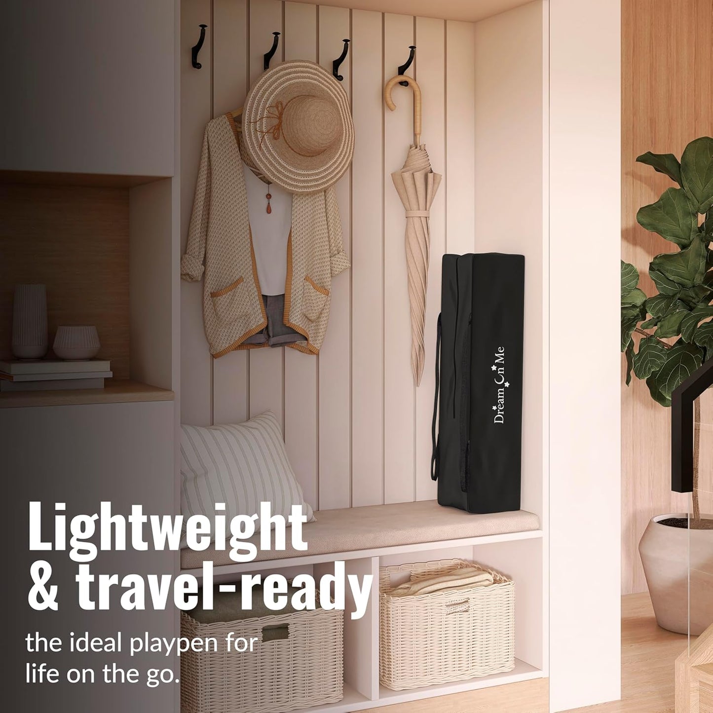 Dream On Me Nest Portable Playard in Black with Carrybag an Shoulder S