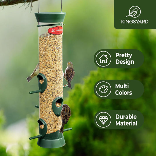 Kingsyard 2 Pack Tube Bird Feeders for Outdoors Hanging, Wild Bird Feeder with 6 Feeding Ports, Easy to Clean & Refill, 2 lbs Seed Capacity, Great for Attracting Finches, Cardinals (Green)