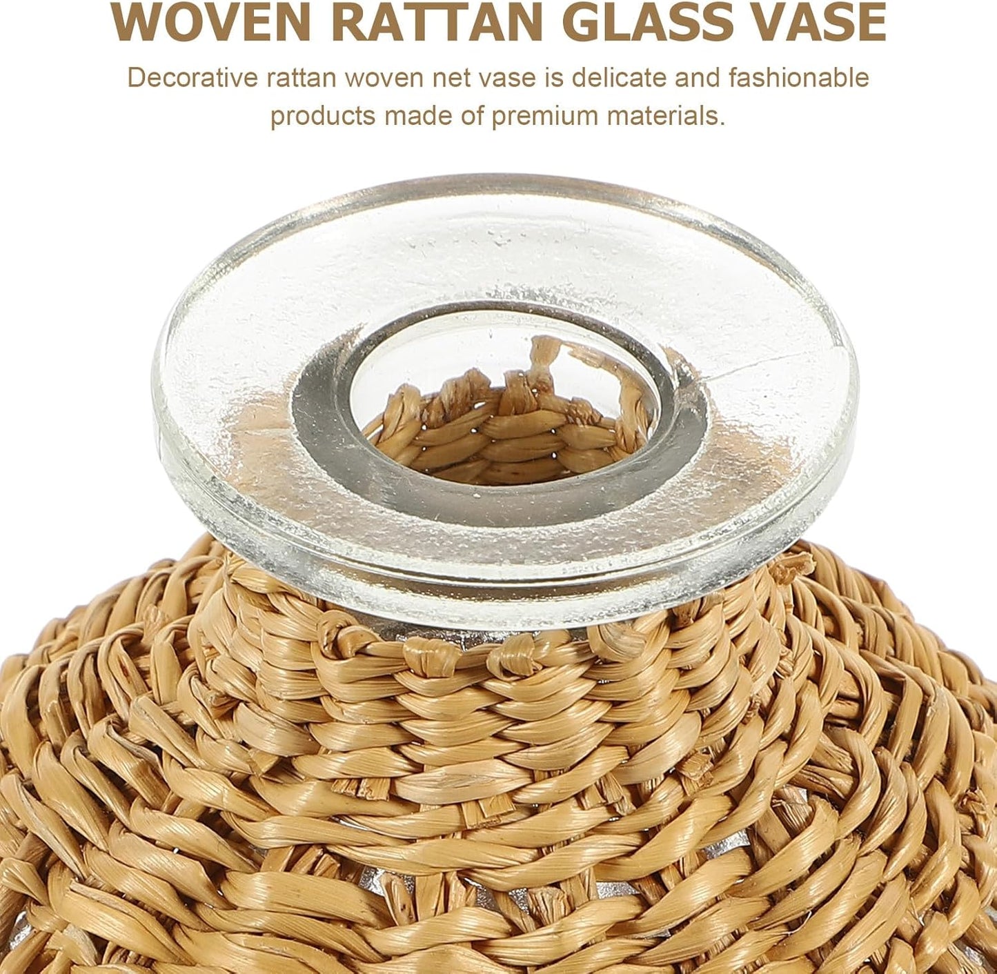 PRETYZOOM Woven Rattan Flower Vase with Glass Insert, Handcrafted Japanese Style Decorative Planter Pot for Home Décor, Living Room Table Centerpiece, Rustic Boho Plants Container