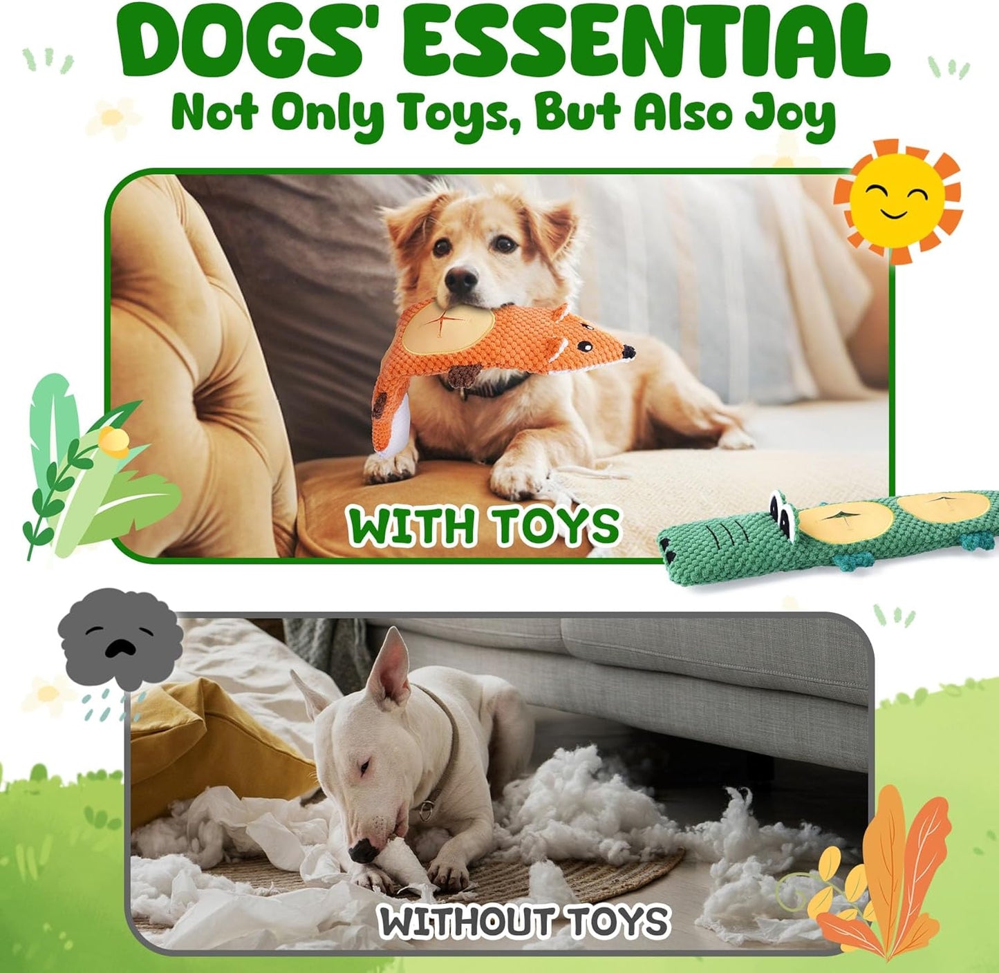 XIUGOAL Dog Toys for Aggressive Chewers, 2 Pack No Stuffing Interactiv