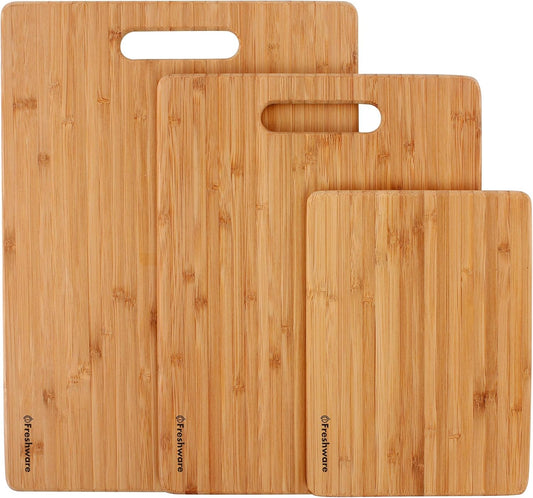 Freshware Bamboo Cutting Board Set of 3, Wooden Cutting Boards for Kitchen, Knife Friendly Food Grade Chopping Board, Lightweight with Hanging Hole for Easy Storage