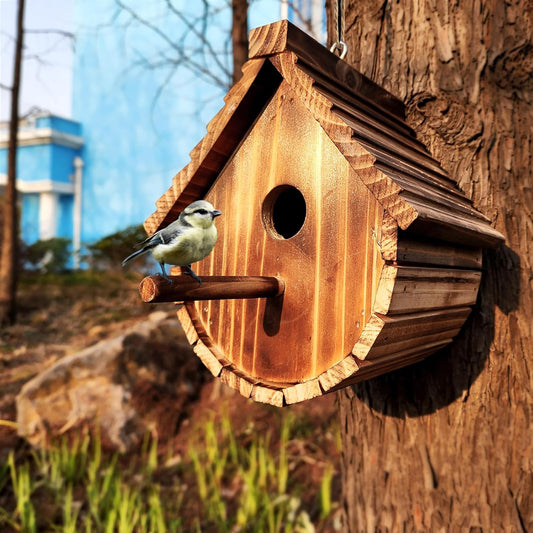 1 Pack Wren Houses for Outdoors,Natural Wooden Bird Houses for Outdoor Chickadee,Bluebird etc,Handmade from Natural Wood for Garden Decorations
