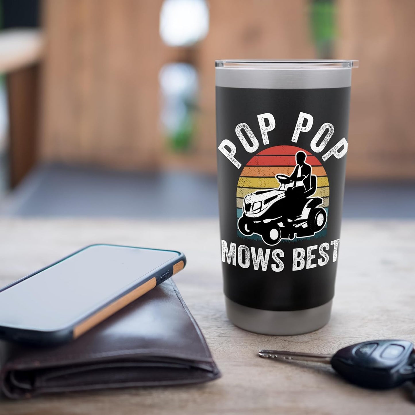 Pop Pop Mows Best Funny Gardener Lawn Care Father's Day Stainless Steel Insulated Tumbler