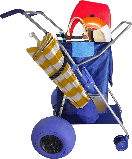 RollX Big Balloon Wheel Beach Cart for Sand, Foldable Storage Wagon wi
