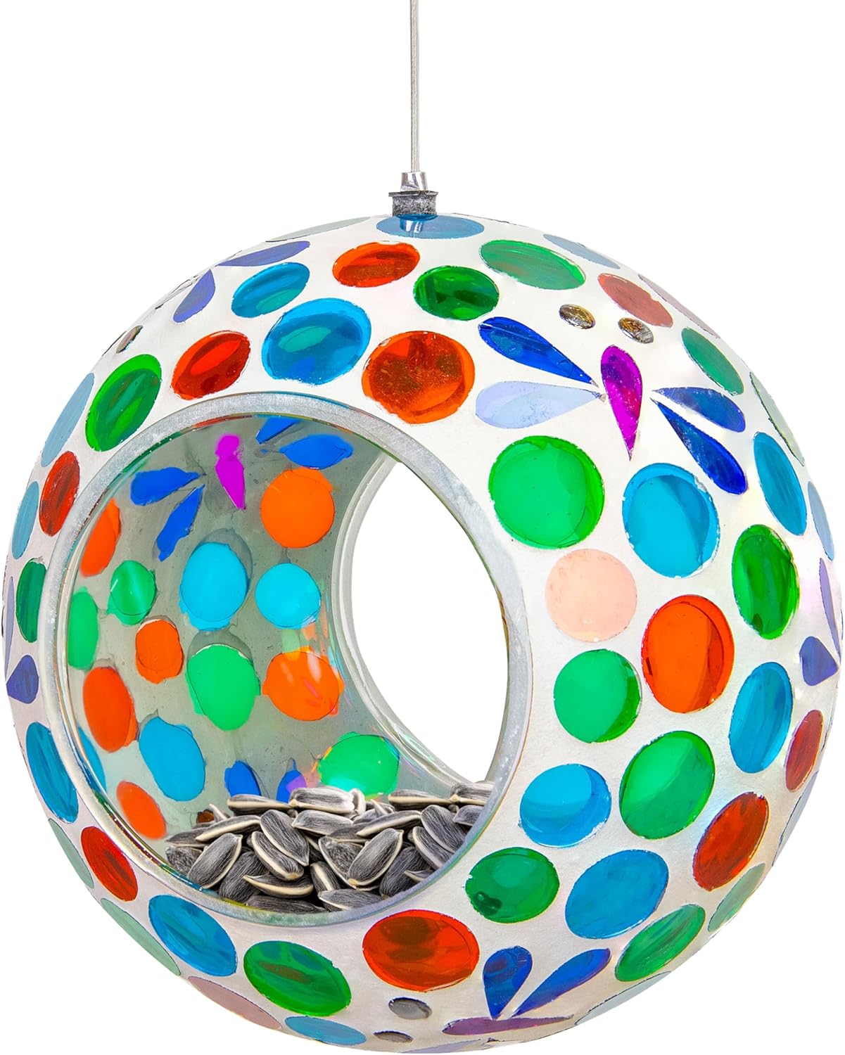 Sunnydaze 6-Inch Glass Mosaic Hanging Bird Feeder for Outdoors - Fly-T