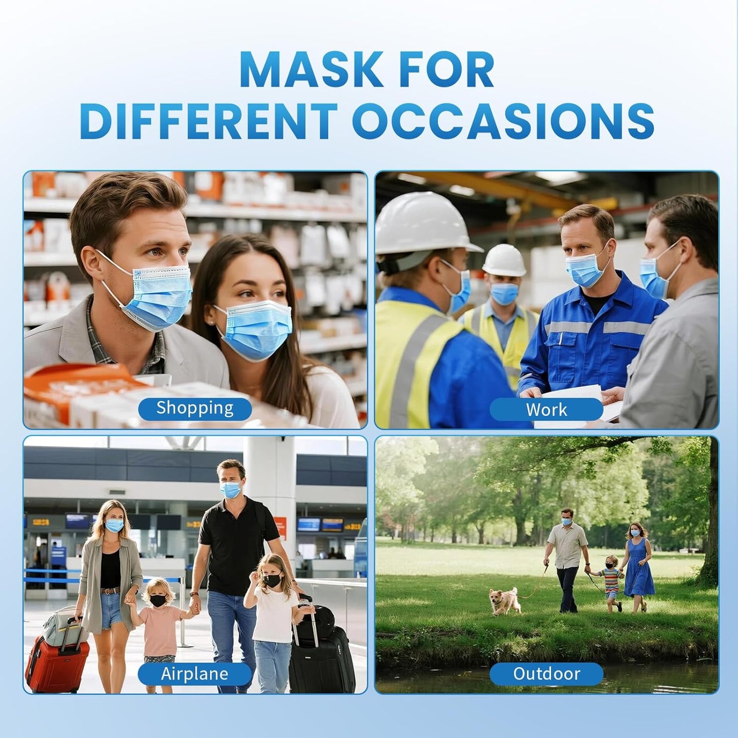 Borje Blue Disposable Face Mask 100 Pcs Blue Face Masks 3 Ply Protection Masks