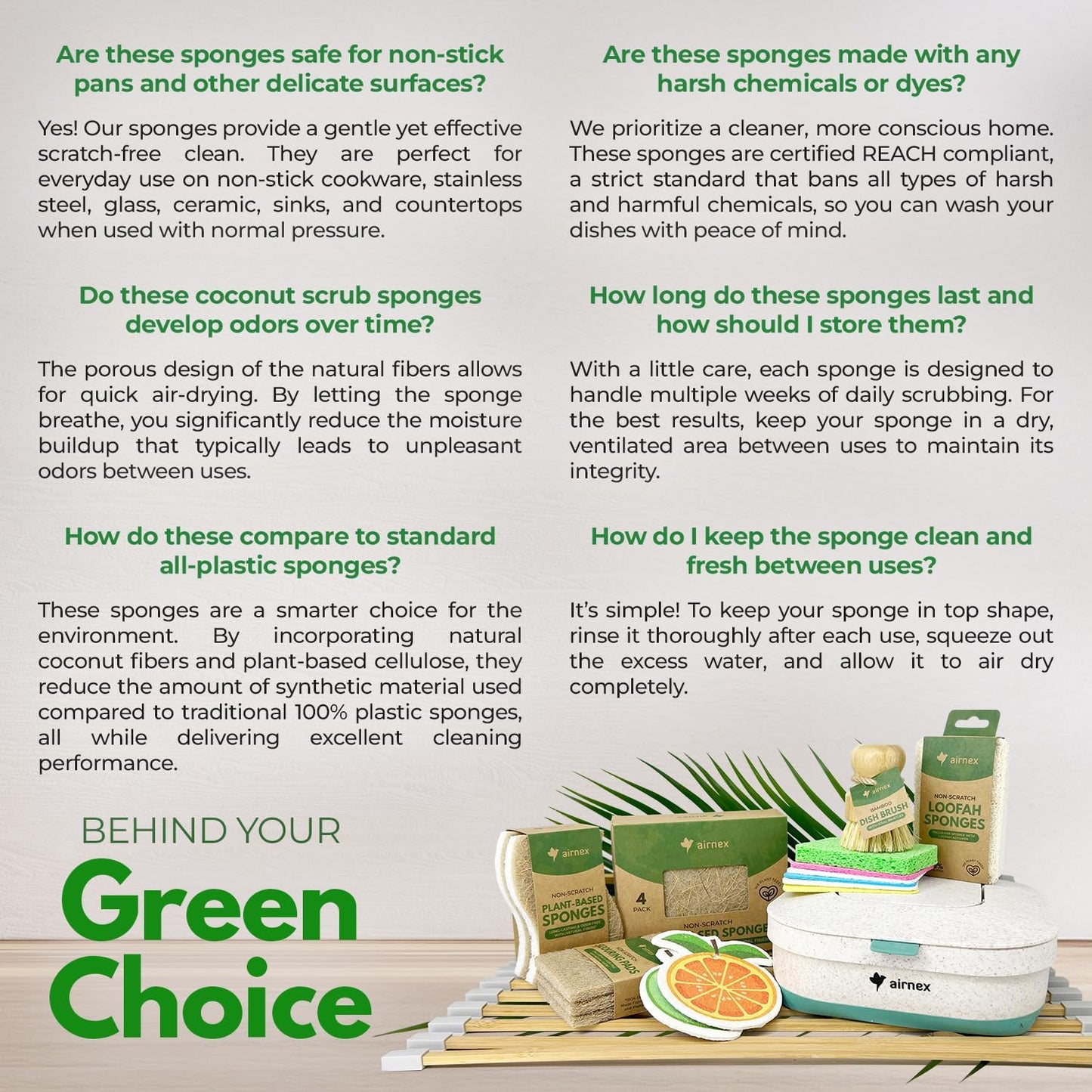 Biodegradable Natural Kitchen Sponge - Compostable Cellulose and Cocon
