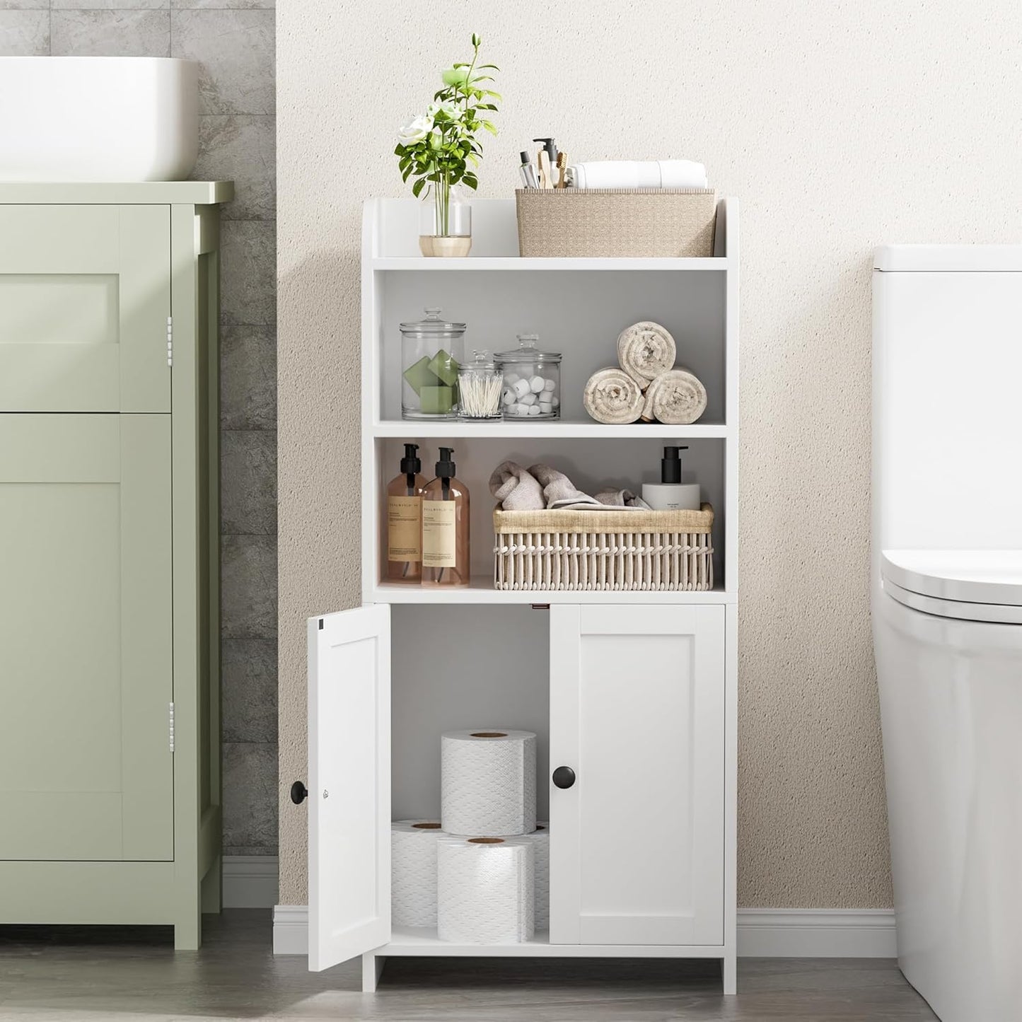 Homhedy Small Bathroom Storage Cabinet, Freestanding Toilet Paper Stor