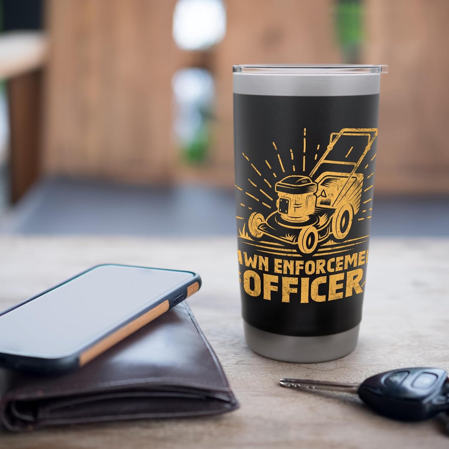 Funny Lawn Enforcement Officer Grass Cutting Lawn Mower Stainless Steel Insulated Tumbler