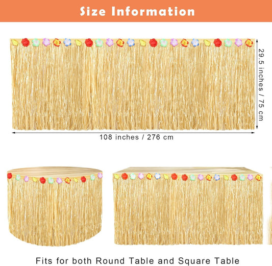 Fovths Luau Grass Table Skirt Natural 9 Feet x 29.5 Inch Hawaiian Table Skirt for Tropical Hawaiian Party Decorations Luau Costume Party, Straw Yellow