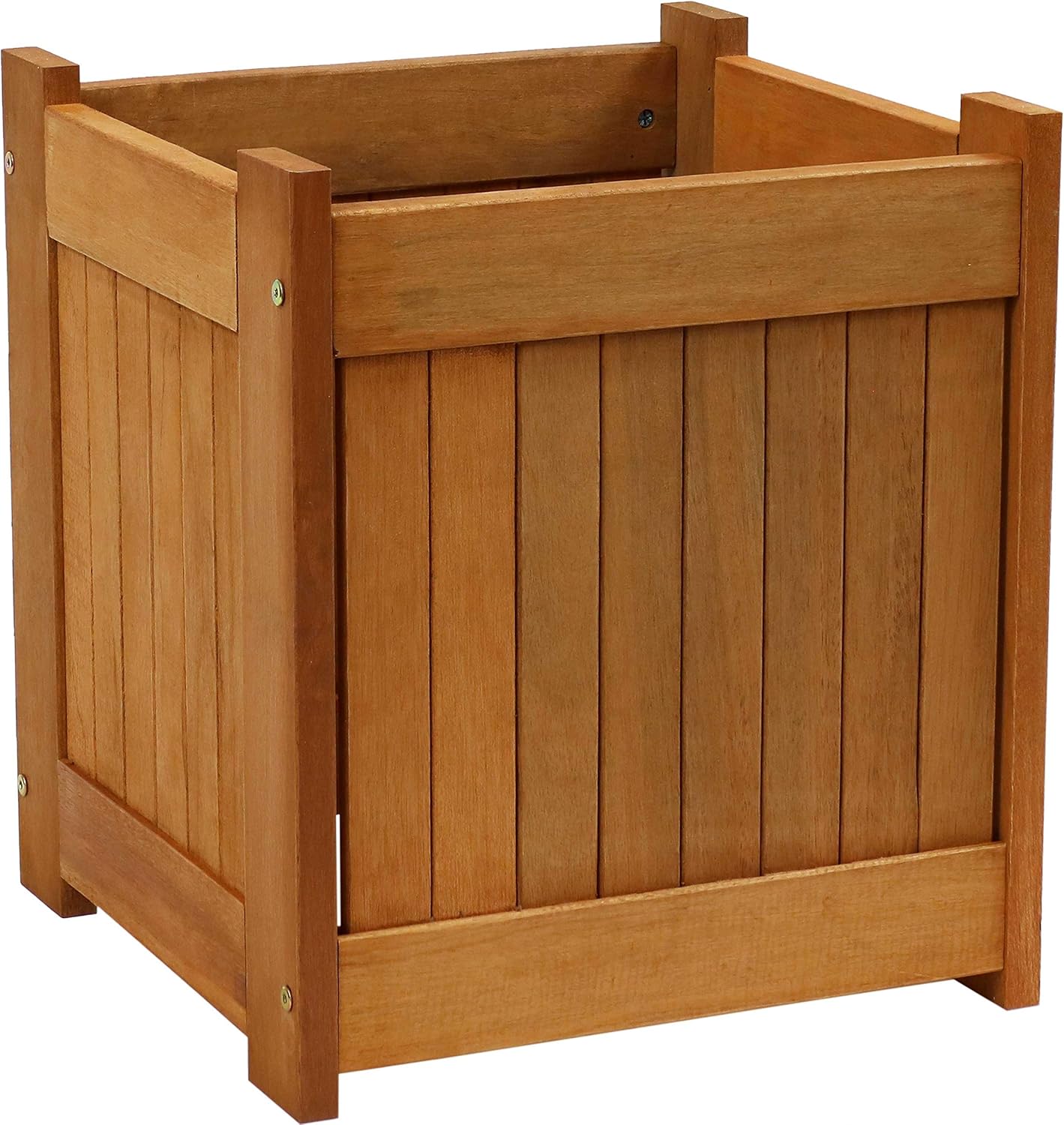 Sunnydaze 16-Inch Meranti Wood Planter Boxes for Outdoor Plants - Square Large Planter Boxes with Teak Oil Finish - Set of 2