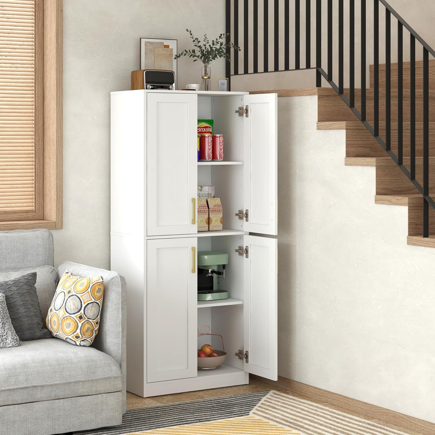 Storage Cabinet, Kitchen Pantry with Doors & Shelf, Tall Storage Cabin