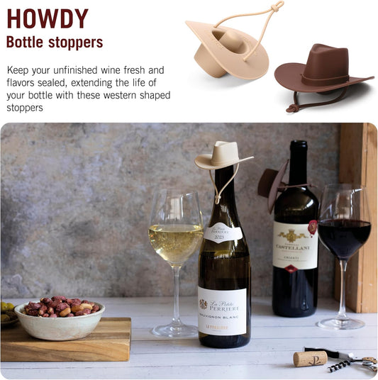 Monkey Business Howdy - 2-Pack Cowboy Hat Wine Stoppers – Fun Silicone