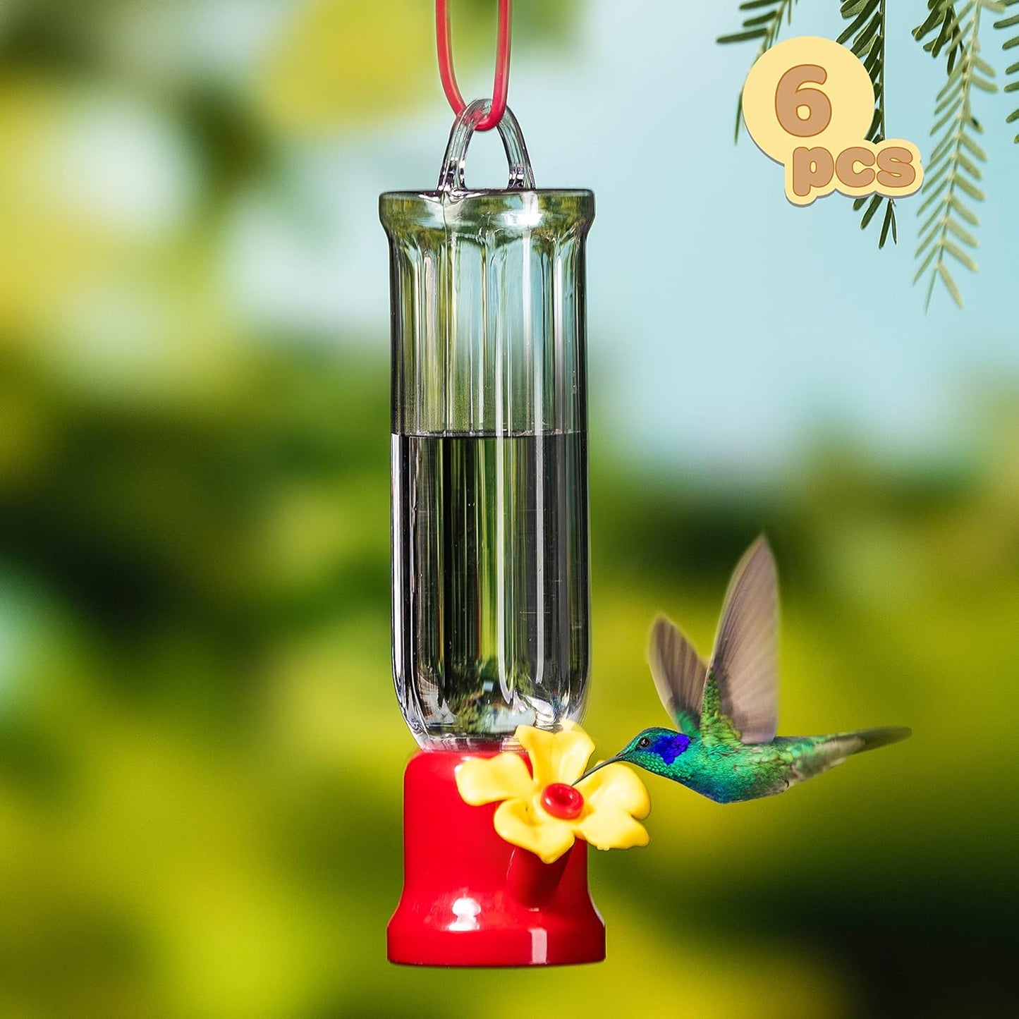 JOIEDOMI Set of 6 Mini Hummingbird Feeders with Hanging Wires, Transparent Outdoor Humming Bird Feeder Set with 3 Cleaning Brush for Patio, Outside, Lawn, Backyard, Garden, Easy to Clean
