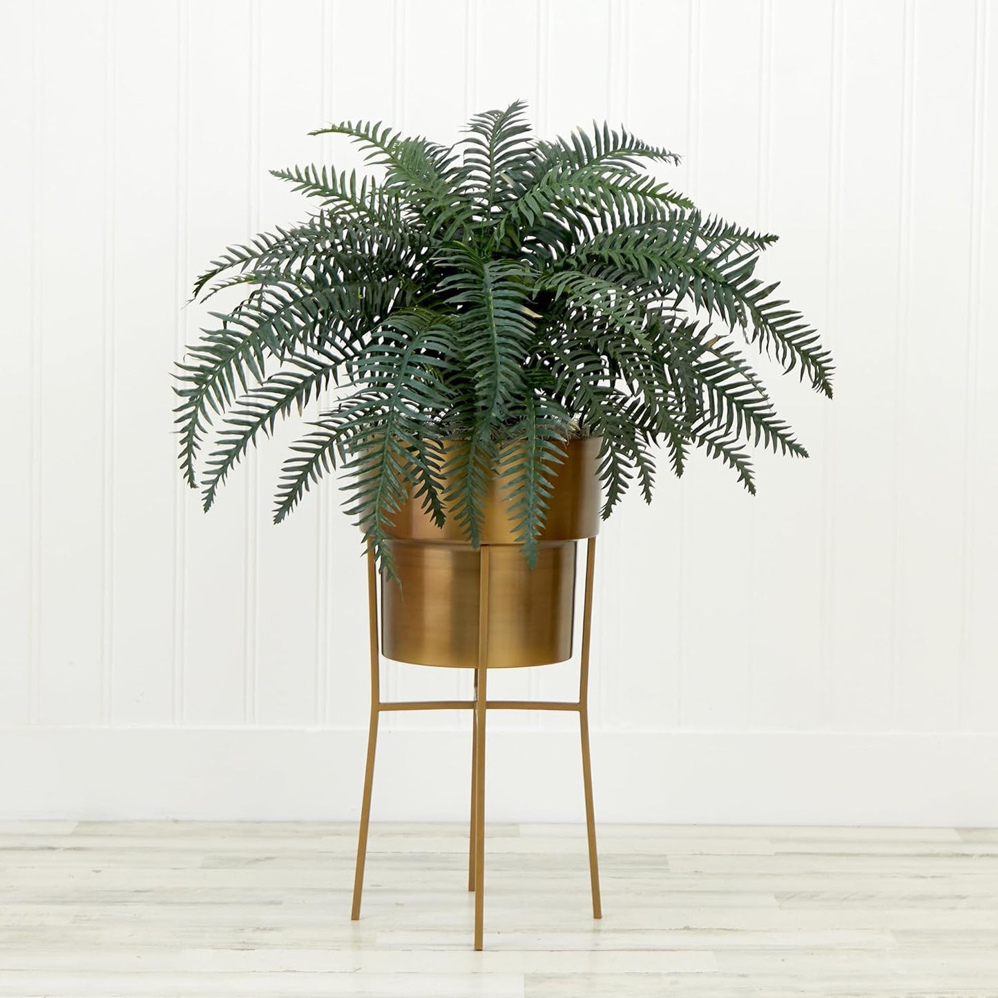 Nearly Natural 34in. Artificial River Fern Plant in Metal Planter with Stand DIY KIT