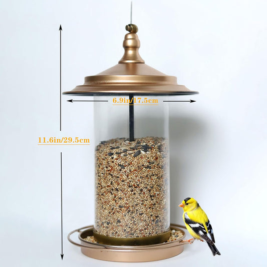 Bird Feeders for Outdoors,Hanging Bird Feeder with Locking Lid, Metal Birdfeeder 11.5 Inch with 17.5cm Weatherproof Large Roof&Tray,3 Feeding Perches,Copper,1 Pack