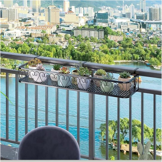 Rail Planter Box, Balcony Fence Planters, Window Sill Shelf for Flowers, Railing Hanging Plant Stand, Outdoor Garden Decor (20x60x12cm)