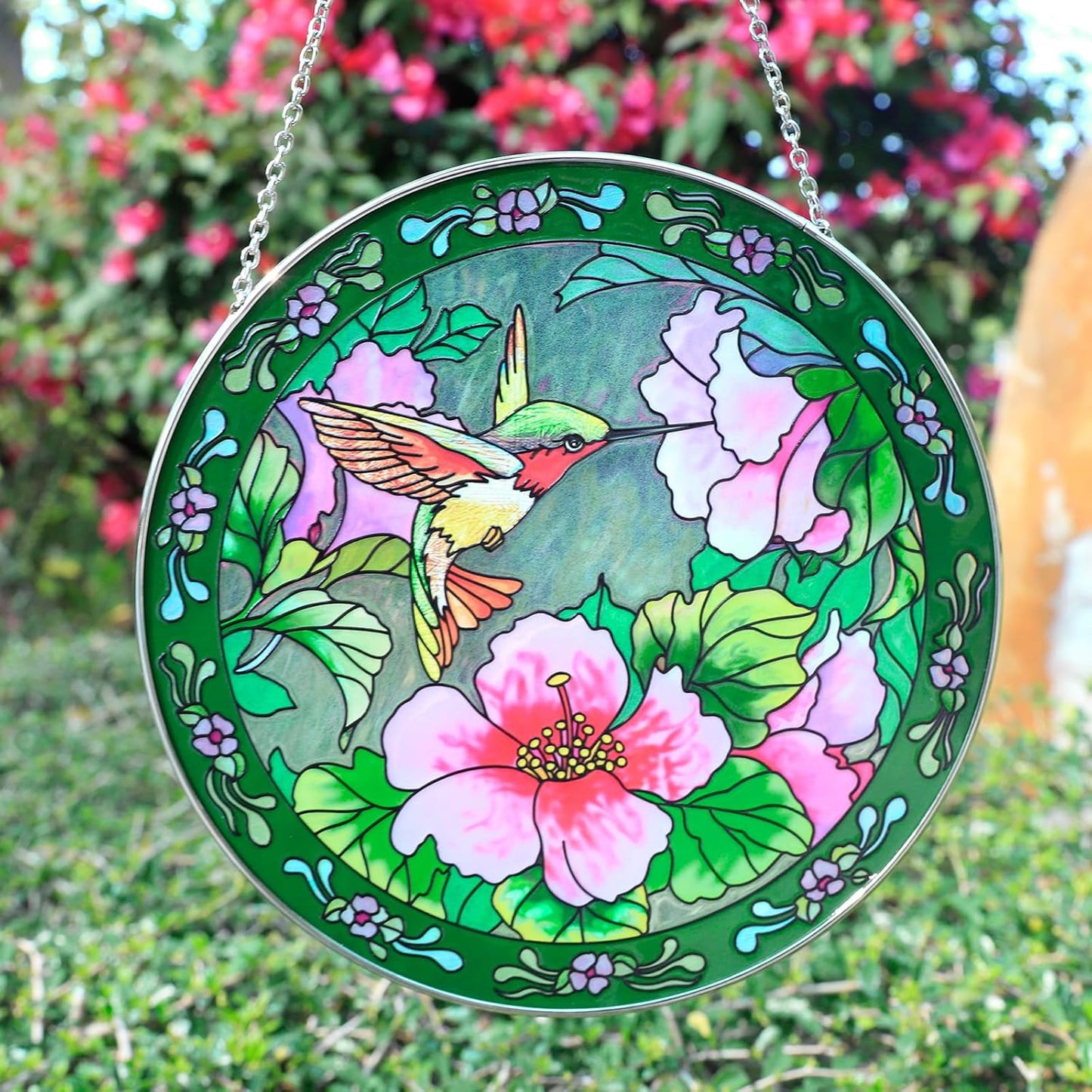 Hummingbird Sun Catcher - 100% Stained Glass Window Hanging, Indoor Window Decor, Suncatchers for Windows, Gifts for Women, Christmas (6.5 inch)
