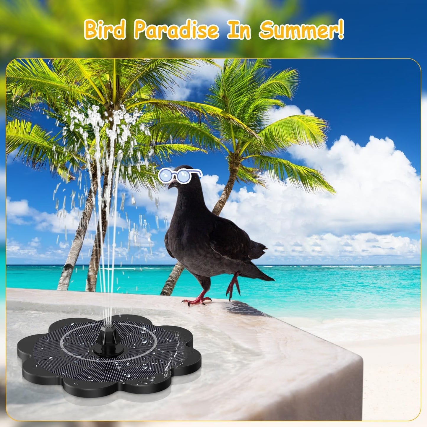 3.5W Solar Fountain with 2000mAh Battery - Work On Cloudy Day- Upgrade Lucky Flower Glass Panel Solar Bird Bath Fountains, Hummingbird Water Fountain Pumps for Birdbath, Pool, and Pond