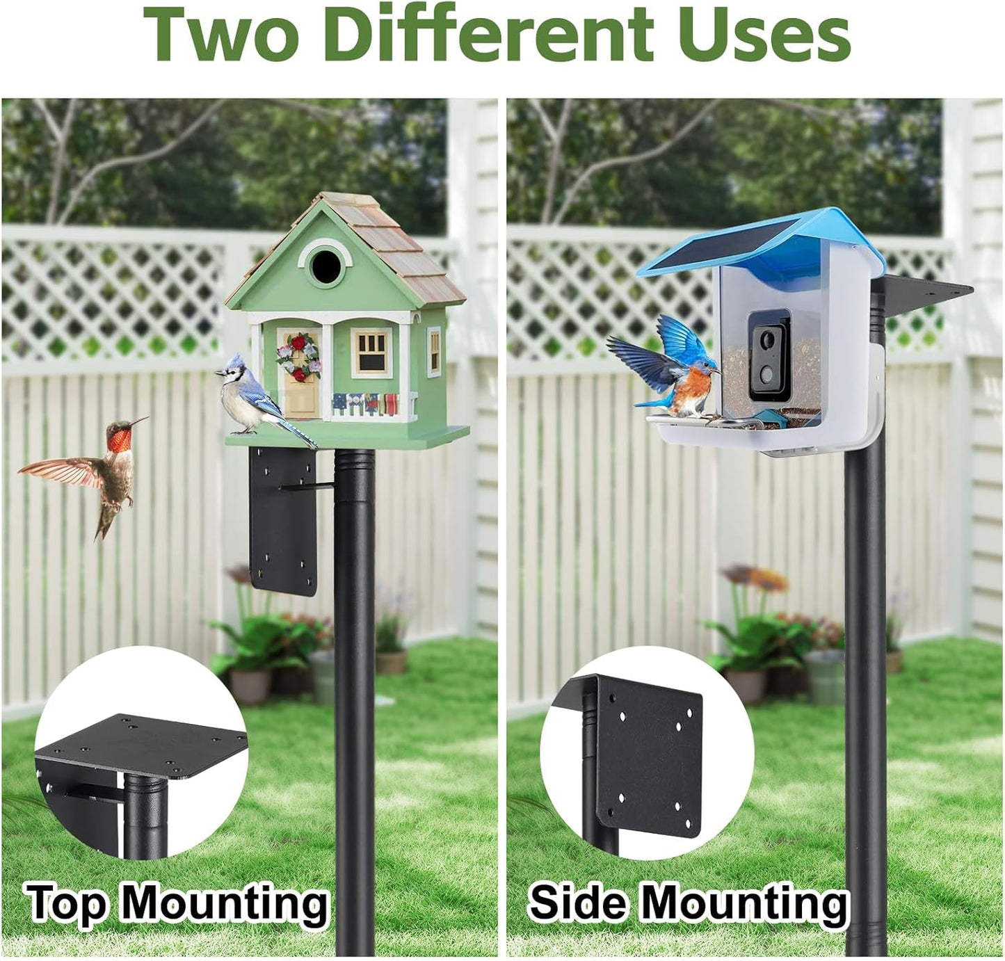 Bird Feeder Pole, 60 Inch Bird Feeder House Pole Stand for Outdoors Heavy Duty Outside Buddy Accessories with 5-Pronged Base, Matte Black, 2 Pack