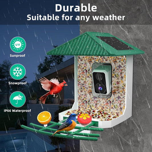 Uniter® 2.5K Smart Bird Feeder with Camera, 5G &2.4G Wifi, Solar Video Birds Feeder with AI Identify Birds Species, Live View, Capture Bird Video, Instant Arrival Alerts, Ideal Gift for Family,Parents
