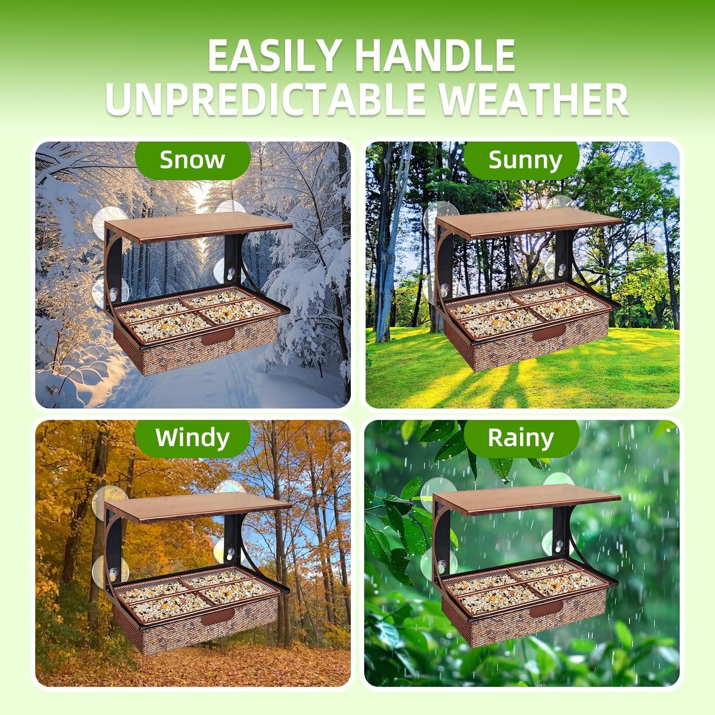 Window Bird Feeder with Strong Suction Cups, Metal Bird Feeders for Outdoors Birdwatching Gifts for Cats & Nature Lovers