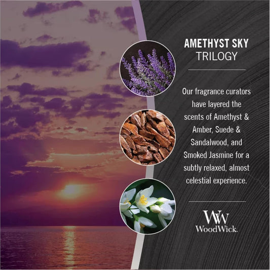 WoodWick Amethyst & Amber Gifts for Women and Men, 16 oz Ellipse Trilogy Candle with Crackling Wick