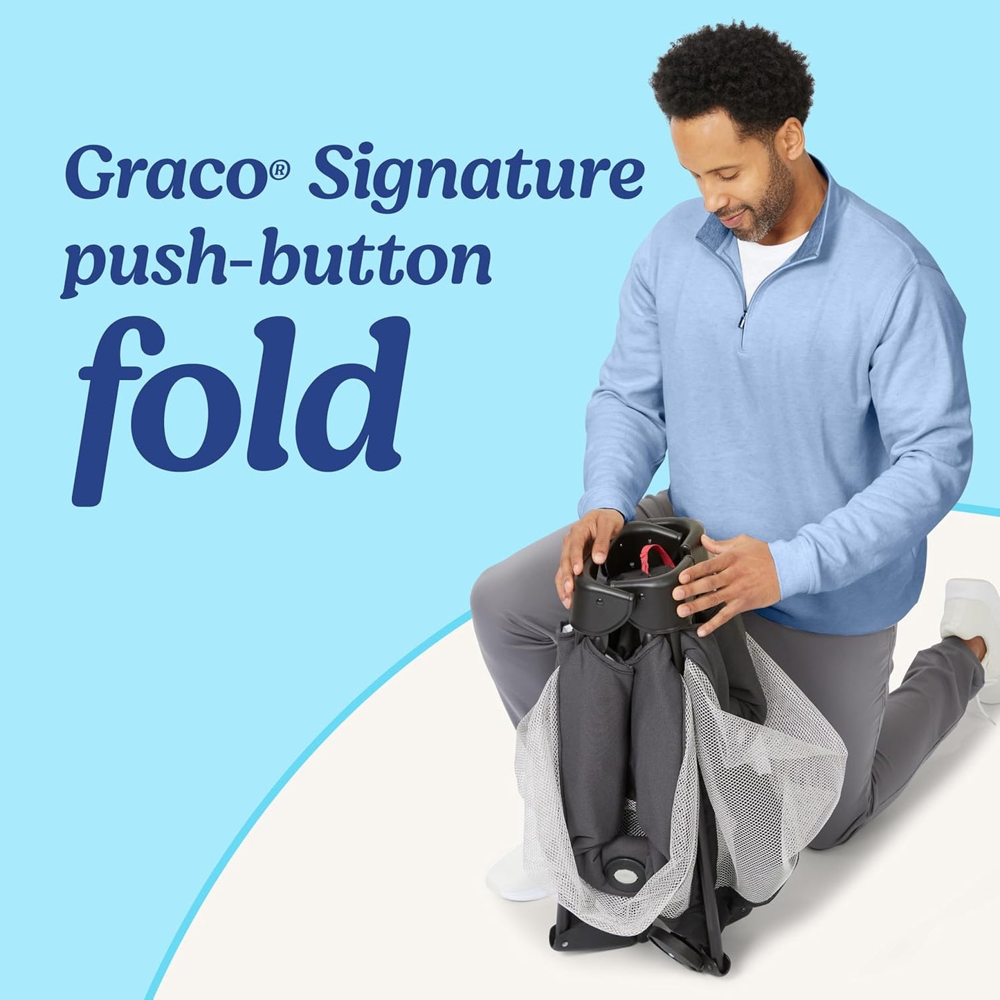 Graco On The Go Zip DLX Pack ‘n Play Playard, Folding Playpen with Bassinet, Portable Crib, Parker