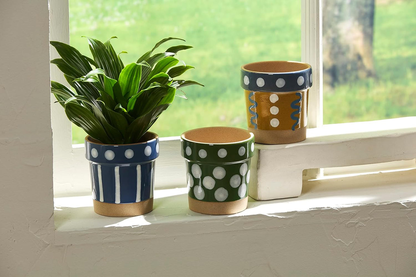 Mud Pie Blue Dotted Rim Flower Pot, 4" x 4" Dia