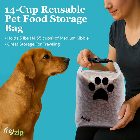 (re)zip Roll Top Pet Food Storage Bag (14-Cup) | BPA-Free, Food Grade,