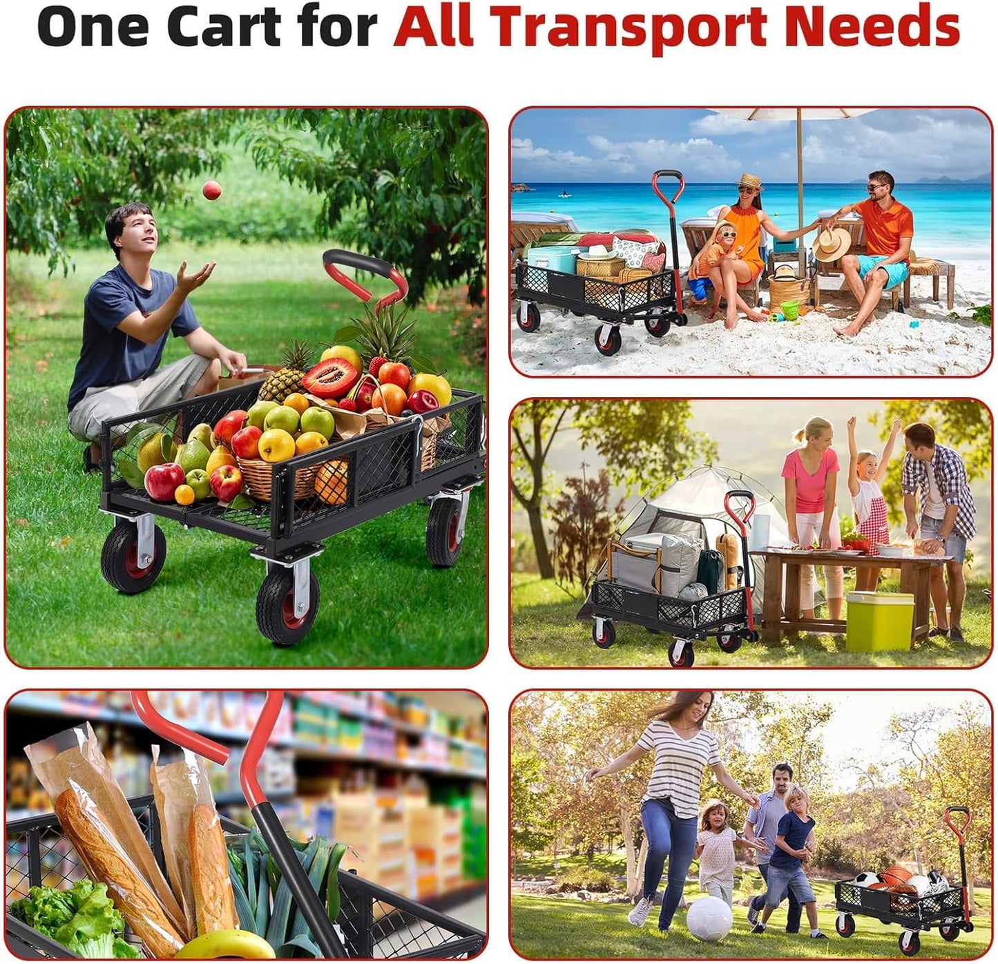 360 Lbs Steel Garden Folding Wagon Cart Heavy Duty with 180° Rotating