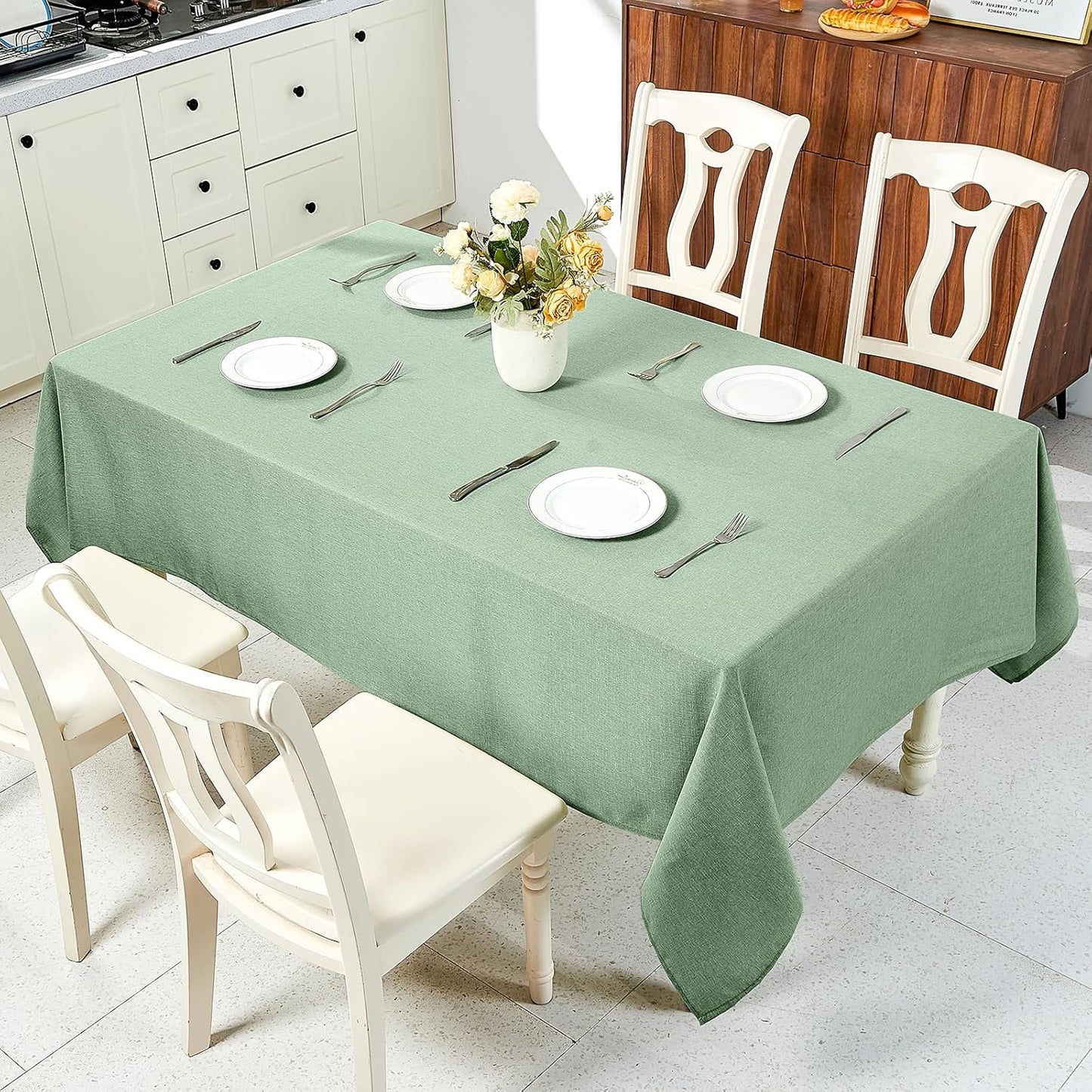 IVAPUPU Textured Linen Table Cloth for Rectangle Tables - Sage Green T