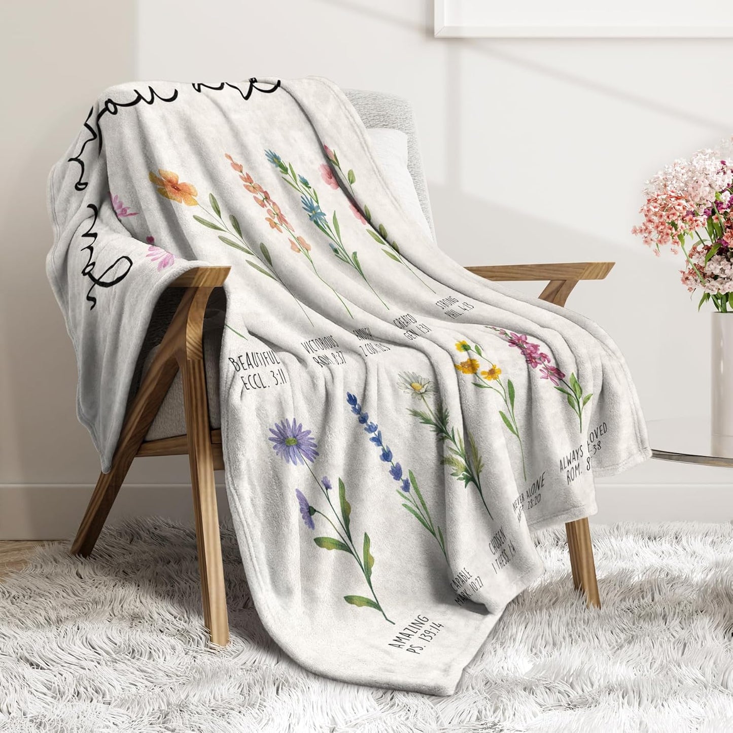 Afterprints Christian Gifts for Women, Christian Blanket with Flowers, Birthday Gifts for Women, Christmas, Inspirational, Religious Gifts for Sister, Friend, Daughter, Soft Throw Blankets 50'' x 60''