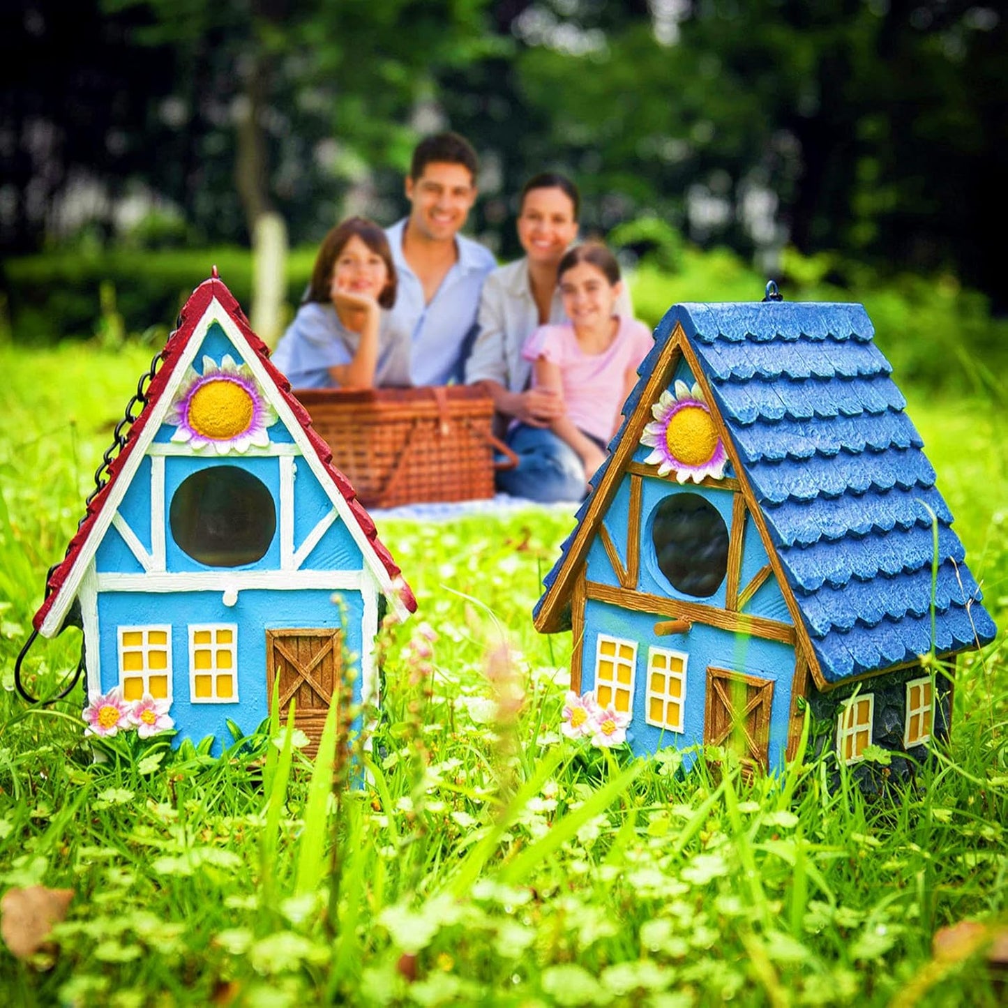 Garden Bird House for Outside Clearance Hanging Outdoors Country Cute Birdhouses for Wren Finchs Chickadee Hummingbird Tree Swallow Cage Kids Nature Lover Bluebird House(Blue)