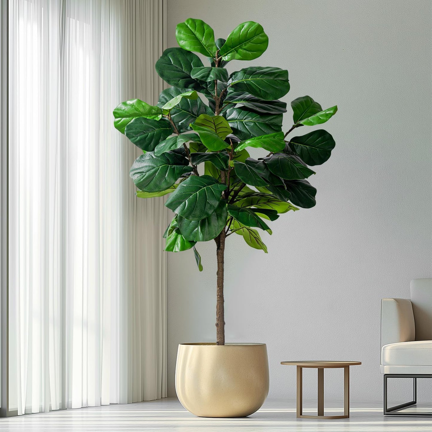 Artificial Fiddle Leaf Tree-6ft Faux Plant Fake Ficus Lyrata Tree Artificial Fig Silk Trees with Pot Floor Plants for Home Living Room Decor Indoor(No Planter