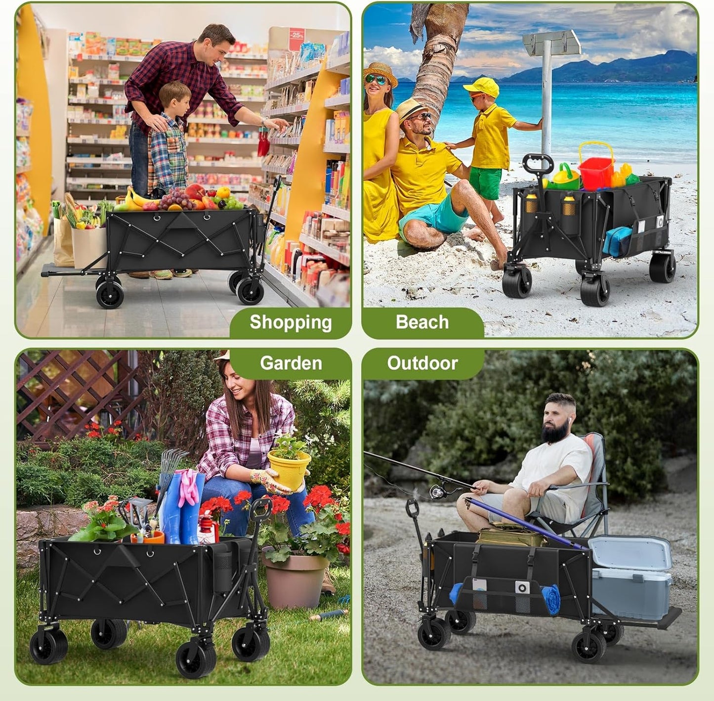 ZENPETIO 49" Collapsible Wagons Carts Foldable with Tailgate, 300L Hea