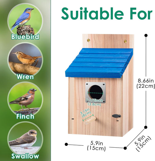 Dreyoo 2 Pack Cedar Bluebird Box Houses for Outside, 1-1/2'' Entrance