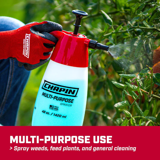 Chapin 1002 Handheld Pump Sprayer, 48oz, Multi‑Purpose, Lawn & Garden, Translucent Poly Tank, Wide‑Mouth Opening, Adjustable Cone Nozzle & Anti‑Clog Filter for Weed, Fertilizer & Pest Applications