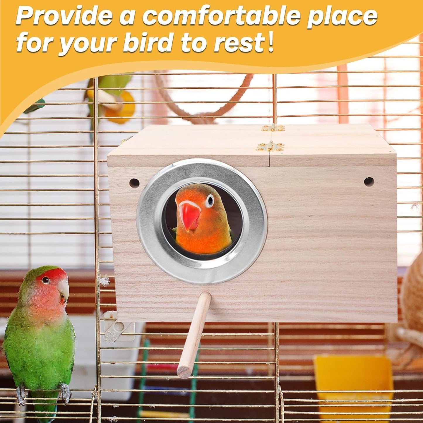 PINVNBY Parakeet Nesting Box Bird House for Cage Wood Mating Box Bird Breeding Box for Lovebirds, Cockatoo, Budgie, Finch, Canary Small and Medium Sized Birds (M:7.9 * 4.7 * 4.7 inch)