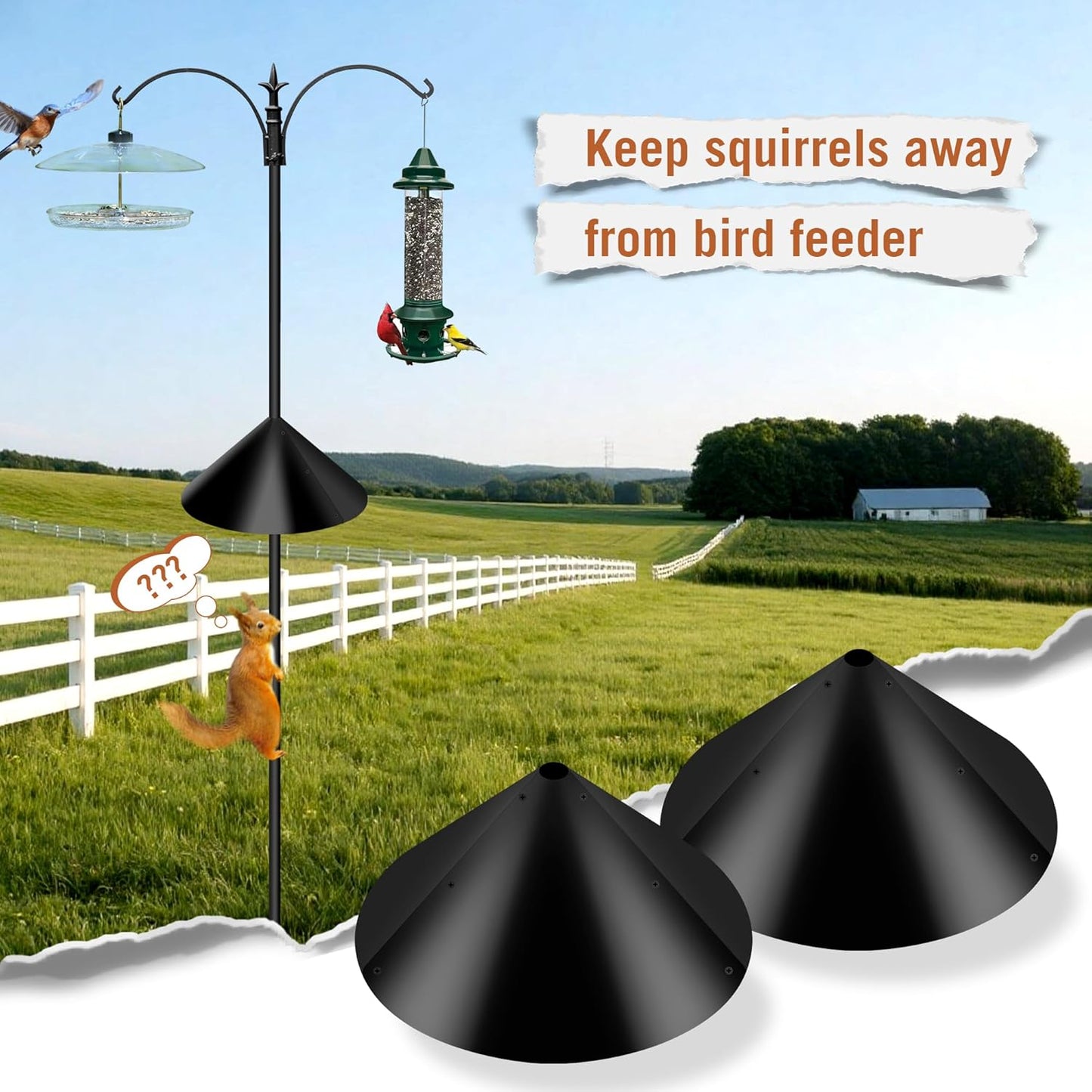 Squirrel Proof Baffle for Bird Feeder Pole, Outdoor Pole Mount Stopper & Guard,Squirrel Cone (2 Pack, Black)