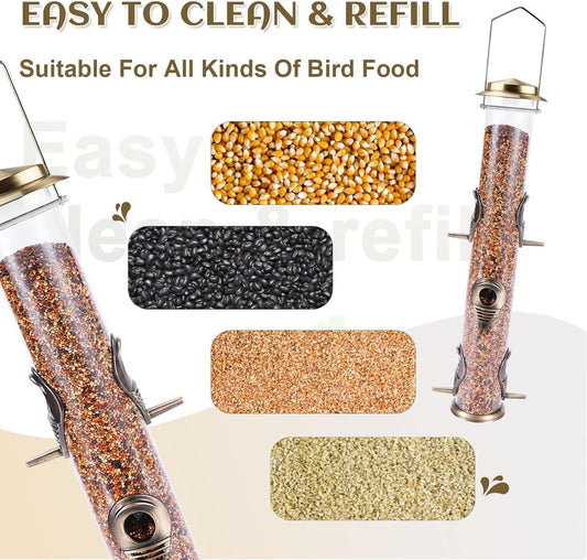 MIXXIDEA 2PK Metal Bird Feeders with 6 Feeding Ports,Tube Bird Feeder